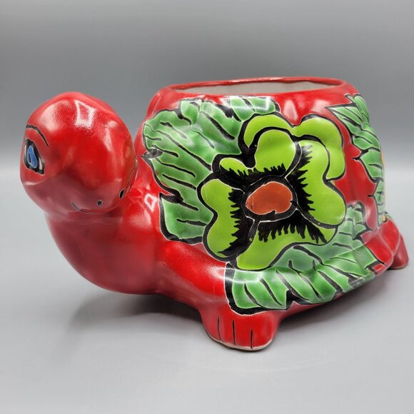 Mexican Talavera Turtle Planter Pot Hand Painted Ceramic Colorful Floral Design - Picture 12 of 16
